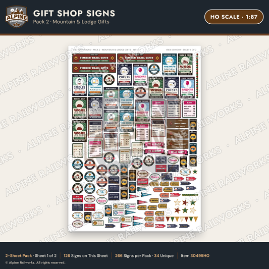 Alpine Railworks 30495HO HO Scale Gift Shop Signs - Mountain