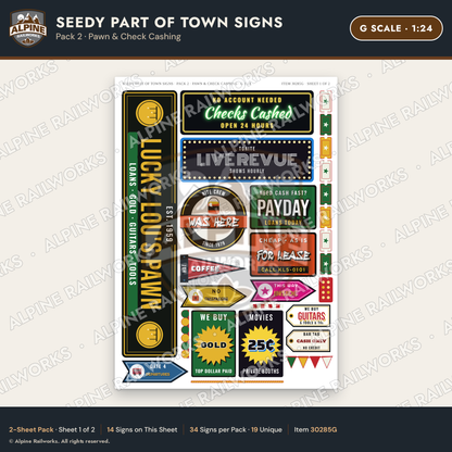 Alpine Railworks 30285G G Scale Seedy Part of Town Signs - Pawn