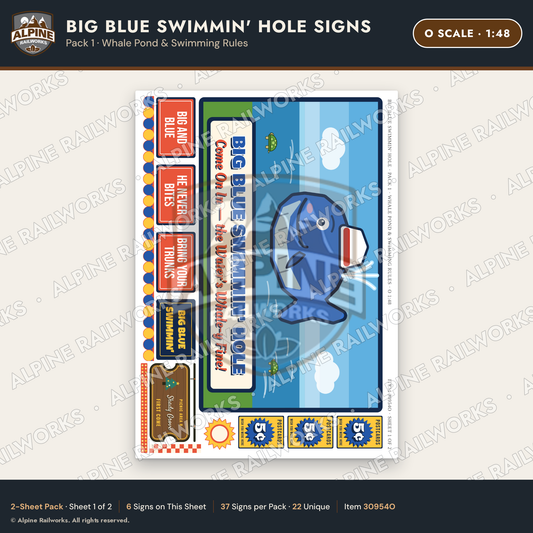 Alpine Railworks 30954O O Scale Roadside Attraction Signs - Blue Whale