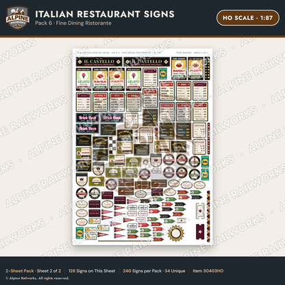Alpine Railworks 30403HO HO Scale Italian Restaurant Signs