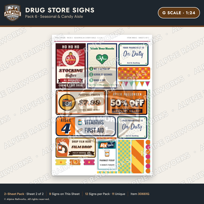 Alpine Railworks 30661G G Scale Drug Store Signs - Seasonal
