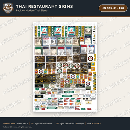 Alpine Railworks 30415HO HO Scale Thai Restaurant Signs