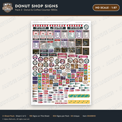 Alpine Railworks 30436HO HO Scale Donut Shop Signs - Donut