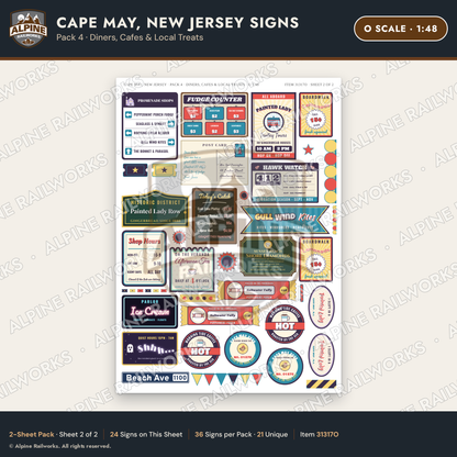 Alpine Railworks 31317O O Scale Cape May NJ Signs - Diners & Cafes