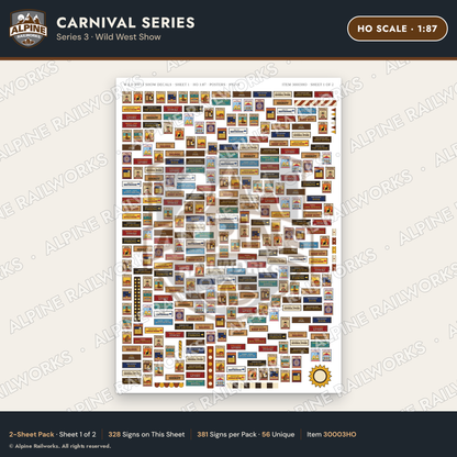 Alpine Railworks 30003HO HO Scale Carnival Signs - Wild West Show