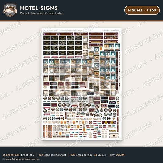 Alpine Railworks 30122N N Scale Hotel Signs - Victorian Grand Hotel
