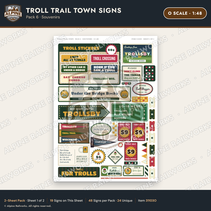 Alpine Railworks 31103O O Scale Roadside Attraction Signs - Troll Town