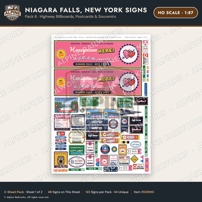 Alpine Railworks 31325HO HO Scale Niagara Falls NY Signs - Billboards