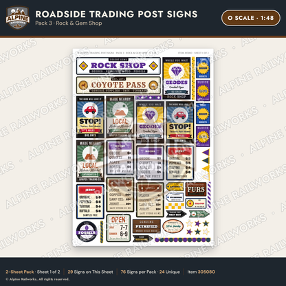 Alpine Railworks 30508O O Scale Roadside Trading Post Signs - Rock