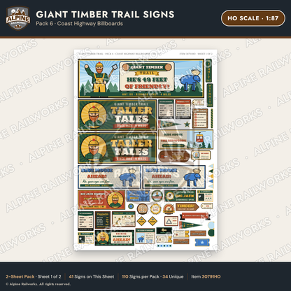 Alpine Railworks 30791HO HO Scale Roadside Signs - Lumberjack Redwoods