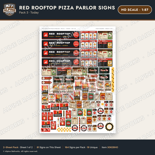 Alpine Railworks 30628HO HO Scale Restaurant Signs - Pizza Parlor