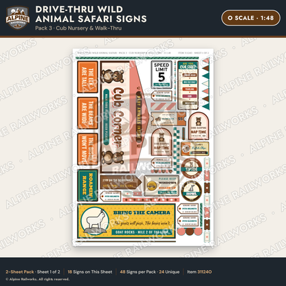 Alpine Railworks 31124O O Scale Roadside Signs - Drive-Thru Safari