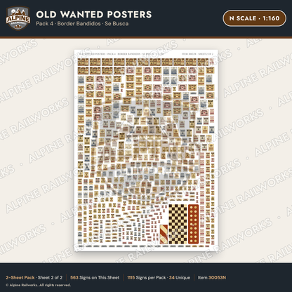 Alpine Railworks 30053N N Scale Old Wanted Posters - Border Bandidos