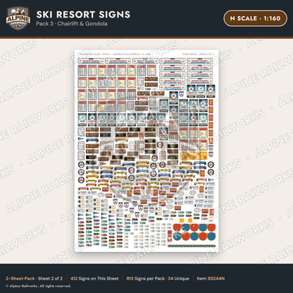 Alpine Railworks 30244N N Scale Ski Resort Signs - Chairlift & Gondola