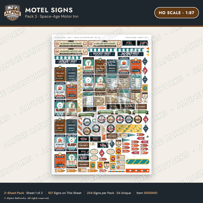 Alpine Railworks 30130HO HO Scale Motel Signs - Space-Age Motor Inn