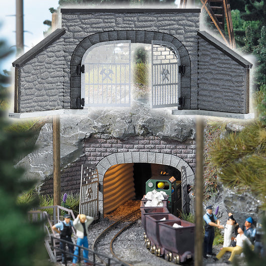 Busch 1471 HO Scale Mine Tunnel Entrance Portal, 2-Rail Kit