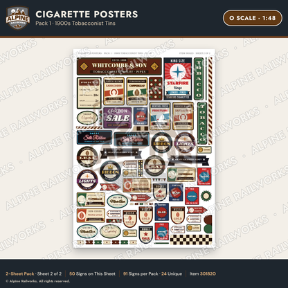 Alpine Railworks 30182O O Scale Cigarette Posters - Tobacconist Tins
