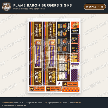 Alpine Railworks 30603O O Scale Fast Food Signs - Burgers