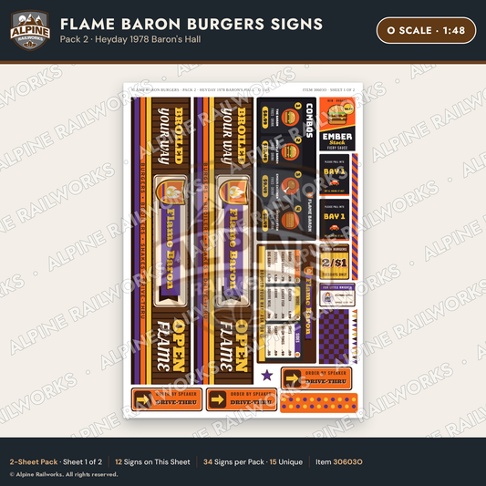Alpine Railworks 30603O O Scale Fast Food Signs - Burgers