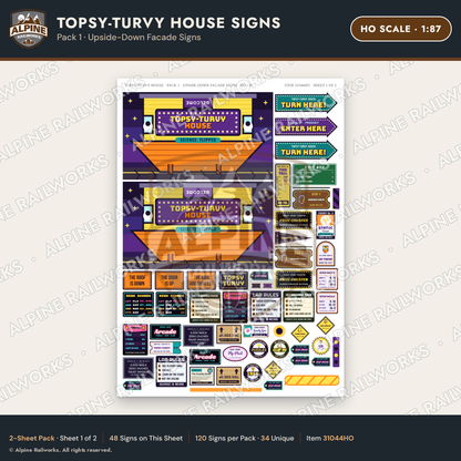 Alpine Railworks 31044HO HO Scale Roadside Signs - Upside-Down House