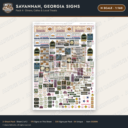 Alpine Railworks 31299N N Scale Savannah GA Signs - Diners & Cafes