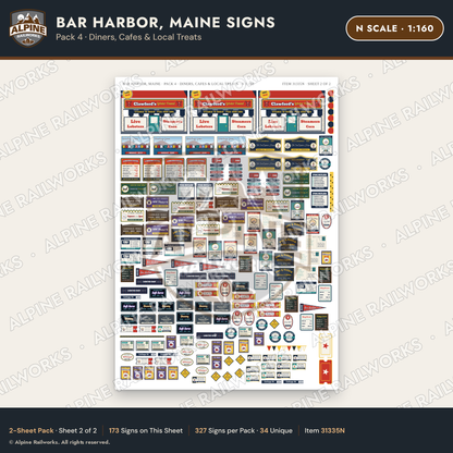 Alpine Railworks 31335N N Scale Bar Harbor ME Signs - Diners & Cafes