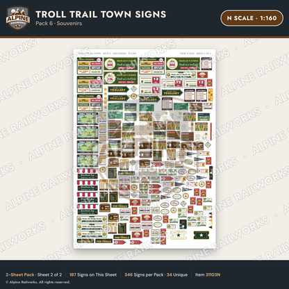 Alpine Railworks 31103N N Scale Roadside Attraction Signs - Troll Town
