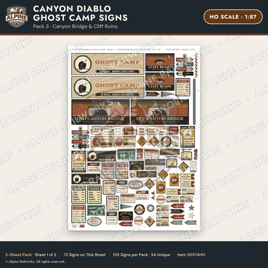 Alpine Railworks 30574HO HO Scale Roadside Signs - Desert Ghost Town