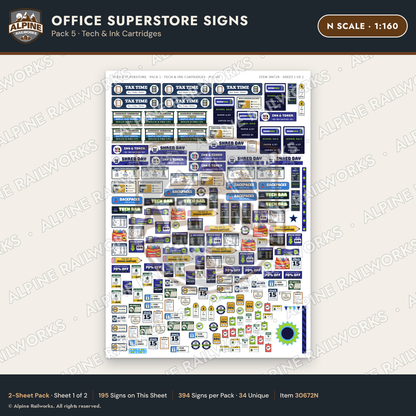 Alpine Railworks 30672N N Scale Office Superstore Signs - Tech