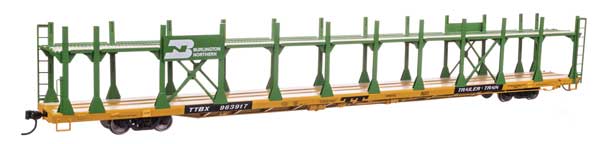 Walthers Mainline 8032 HO Scale 89' Flatcar w/Bi-Level Open Auto Rack - Ready to