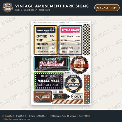 Alpine Railworks 30211G G Scale Vintage Amusement Park Signs