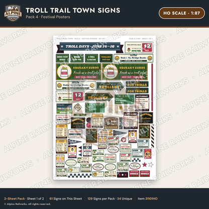 Alpine Railworks 31101HO HO Scale Roadside Signs - Troll Town