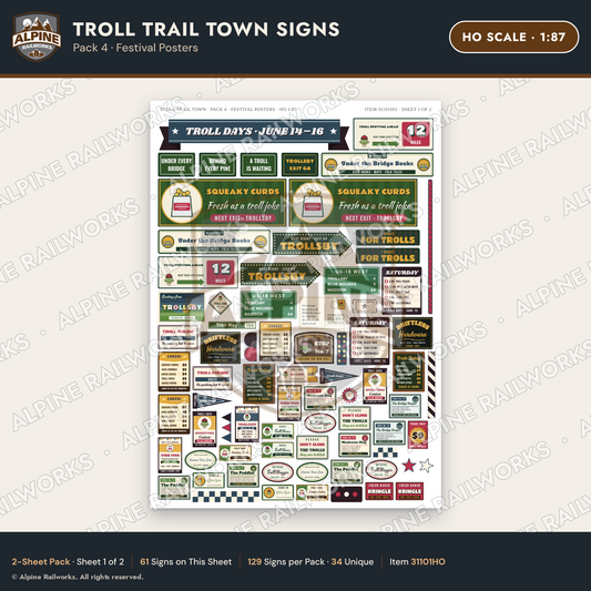 Alpine Railworks 31101HO HO Scale Roadside Signs - Troll Town