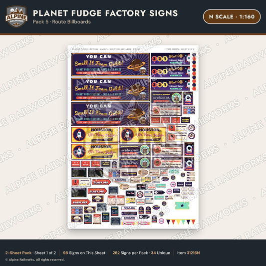 Alpine Railworks 31216N N Scale Fudge Factory Signs - Route Billboards