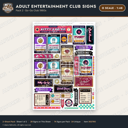 Alpine Railworks 30279O O Scale Adult Entertainment Club Signs