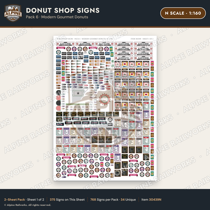Alpine Railworks 30439N N Scale Donut Shop Signs