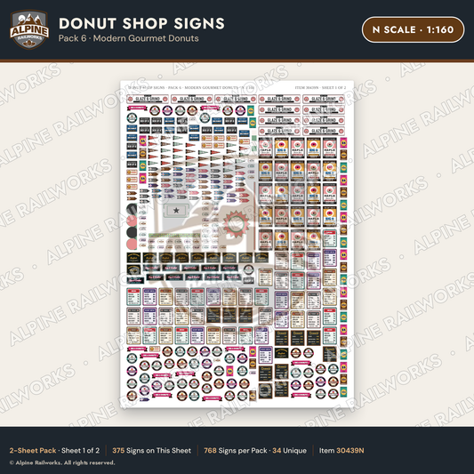 Alpine Railworks 30439N N Scale Donut Shop Signs