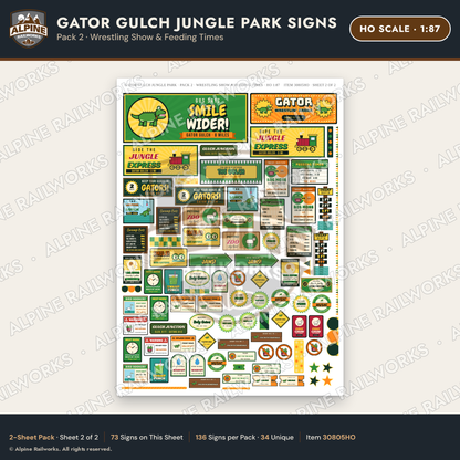 Alpine Railworks 30805HO HO Scale Roadside Signs - Alligator Park