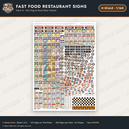 Alpine Railworks 30431N N Scale Fast Food Restaurant Signs - Hot Dog