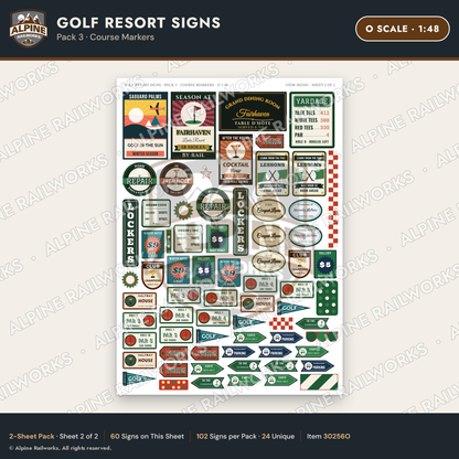 Alpine Railworks 30256O O Scale Golf Resort Signs - Course Markers