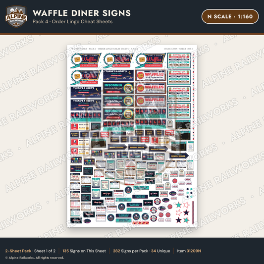 Alpine Railworks 31209N N Scale Waffle Diner Signs - Order Lingo