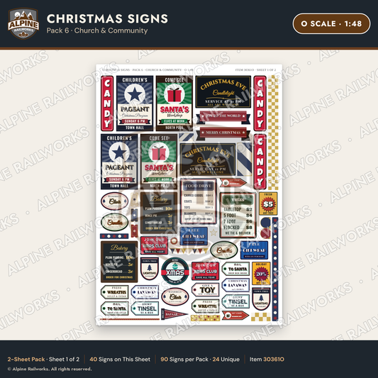 Alpine Railworks 30361O O Scale Christmas Signs - Church & Community