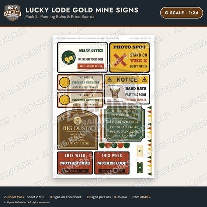 Alpine Railworks 31141G G Scale Roadside Signs - Gold Panning Mine