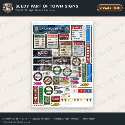 Alpine Railworks 30286O O Scale Seedy Part of Town Signs