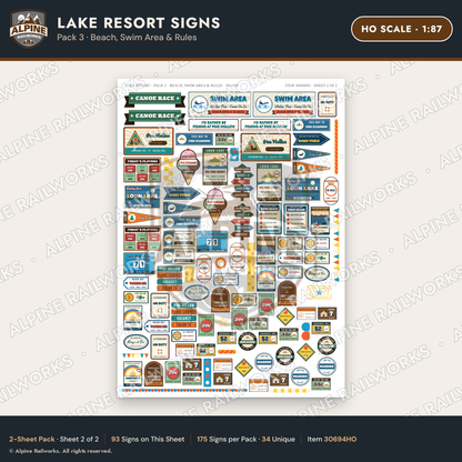 Alpine Railworks 30694HO HO Scale Lake Resort Signs - Beach