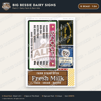 Alpine Railworks 30967G G Scale Roadside Signs - Giant Cow Dairy