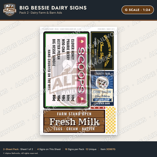 Alpine Railworks 30967G G Scale Roadside Signs - Giant Cow Dairy