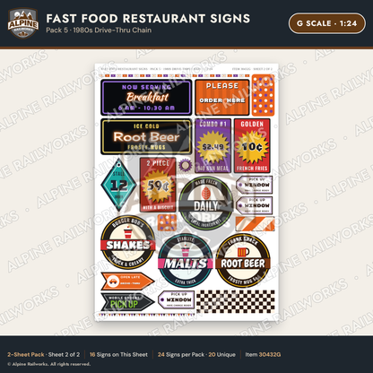 Alpine Railworks 30432G G Scale Fast Food Restaurant Signs
