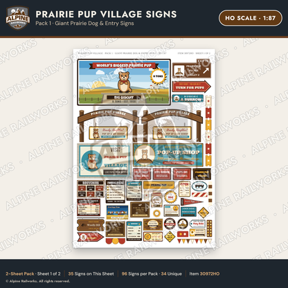 Alpine Railworks 30972HO HO Scale Roadside Signs - Prairie Dog Town