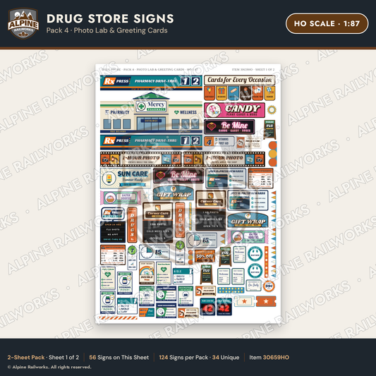 Alpine Railworks 30659HO HO Scale Drug Store Signs - Photo Lab